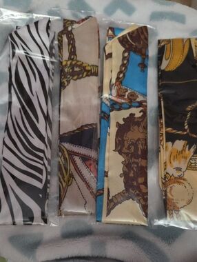 Twillies Silky Patterned Scarf Bundle - Zebra & Baroque Prints NWOT